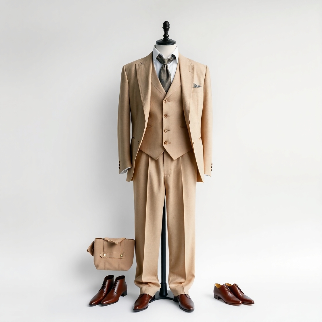 Costume Homme 3 Pièces Beige Sablé - Image 5